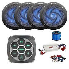 Metra Marine 3-Zone BT Controller, BT Amp w/Kit, 4X 5.25" LED Black Speaker,Wire