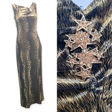 Vintage Cachet Gold Black Very Shiny Leoard Stars Velvet Party Dress Womens 8
