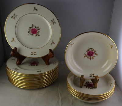 Lenox Rhodora - 5 Fruit/Sauce Bowls + 11 Bread Pl. - Rose Center w/Gold Trim