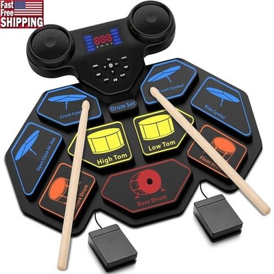 Professional Electric Drum Set 9 Pads MIDI Bluetooth Rechargeable Portable Drum