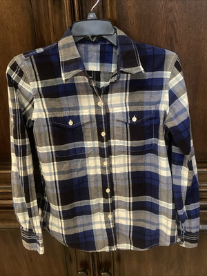 LRL Lauren Jeans Co Womens XS Blue Plaid Button Up Shirt Long Sleeve