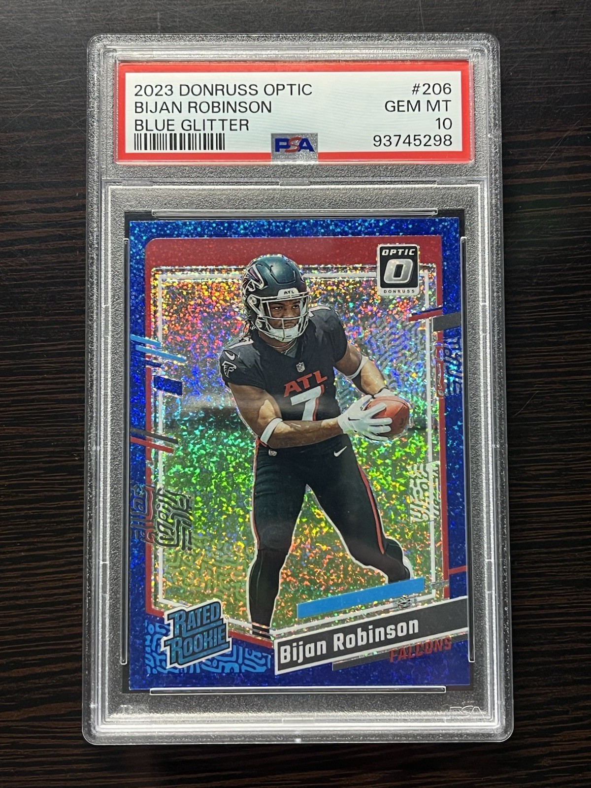 Bijan Robinson 2023 Donruss Optic Blue Glitter #206 PSA 10 RC Refractor Rookie