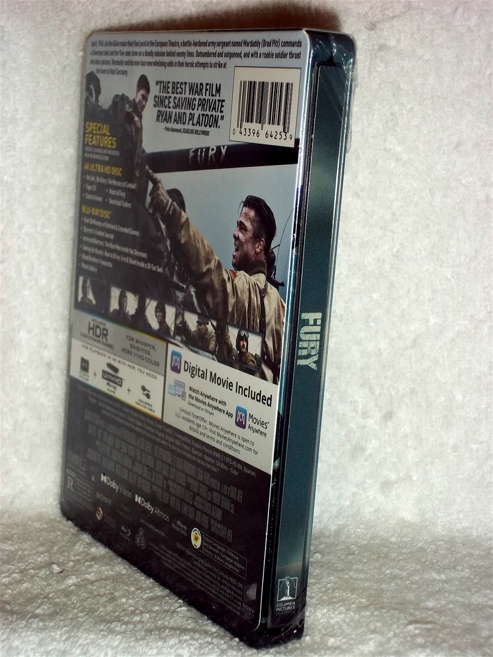 Fury (4K/Blu-ray, 2025, STEELBOOK) NEW Brad Pitt Michael Pena war tank drama Foto 2 de 4