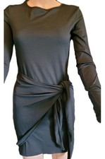 Shein Solid Tie Front Body-Con Dress Black Size Small  NWT