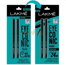LAKME Eyeconic Kajal Eyeliner, Deep Black, 24hrs Smudge Proof - Twin Pack