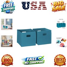 Folding Storage Bins - 2-pack of 10in Tall Turquoise Cubes