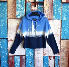 Women's Calvin Klein Block Monogram Logo Cropped Hoodie MEDIUM Multi Tie Dye