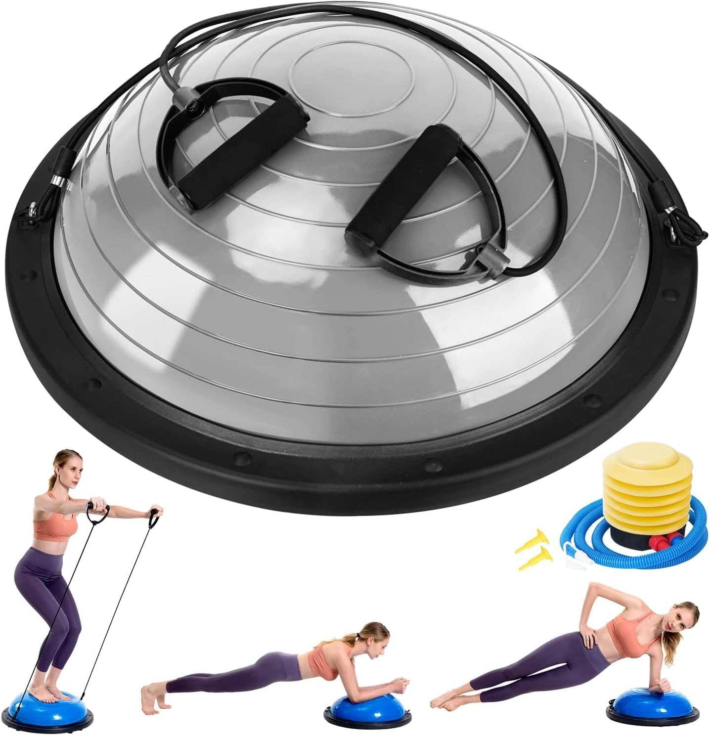 Half Balance Ball Trainer, Half Yoga Exercise Ball with Resistance Bands and Foo