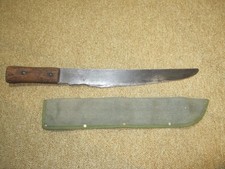 Vintage Antique Machete / Corn Knife, 16 Inch Blade, Wood Handle, Canvass Sheath