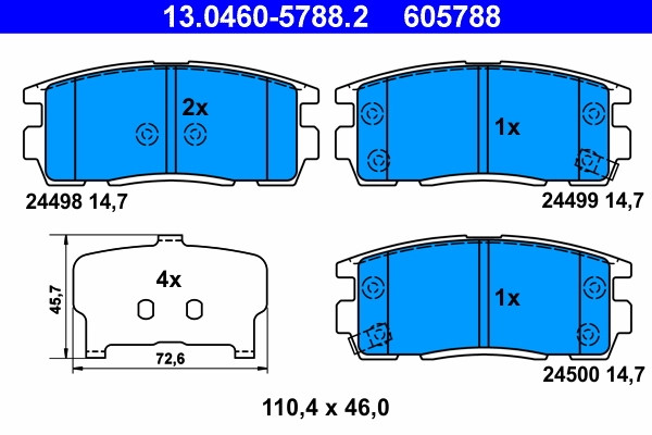 Plaquettes de frein ATE 13.0460-5788.2 pour système d'origine OE 1605123