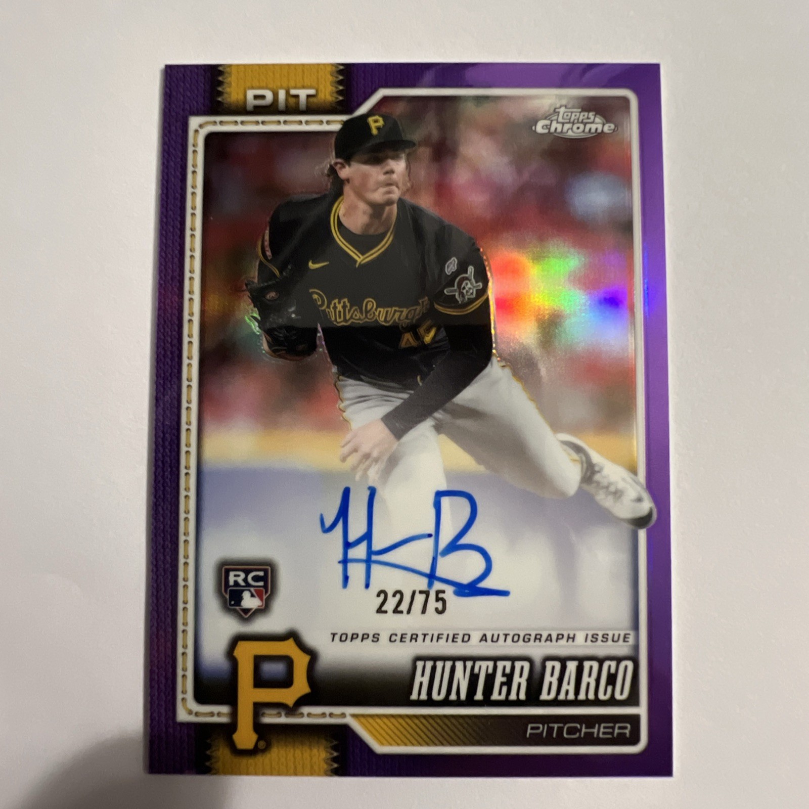 HUNTER BARCO 2026 TOPPS CHROME ROOKIE RC AUTO PURPLE REFRACTOR AUTO /75