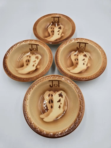 Vintage 1950s Syracuse China Cowboy Boots Bowls Cattle Brand 4.5" Set Of 4