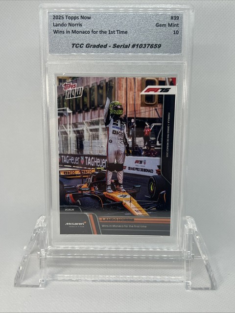 2025 Topps Now Lando Norris Wins At Monaco For 1st Time TCC Graded Gem Mint 10
