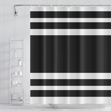 Abstract Stripes Bathroom Shower Curtain Black and White Geometric Pattern Wa...
