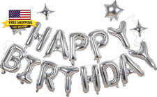Silver Happy Birthday Balloons Banner Sign Mylar Letter Party Decoration           