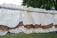 Vintage Happy Windows Ruffled Valance  10"x 50" Kodel Polyester Calico &Lace