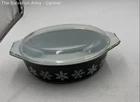 Pyrex Black Snowflake Oval Milk Glass Casserole Baking Dish w/Lid