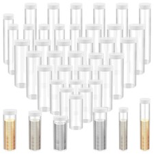 AIHSUMC 36 Pcs Plastic Coin Tubes, 6 Different Sizes Coin Holders, Clear Quar...