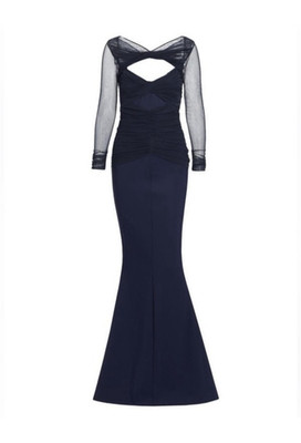 Chiara Boni La Petite Robe Leitha V-Neck Cutout Ruched Long Gown Blue - Size 8
