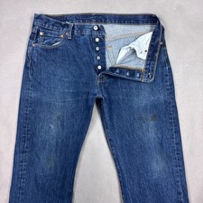Levis 501 Jeans Mens 36x30 Blue Denim Pants Button Fly Straight Dark Work Stains