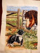 completed finished cross stitch 7"x 11" Unframed New Decoration, Horse, Puppy