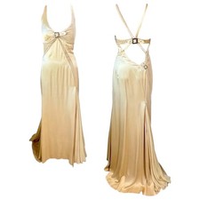 Versace F/W 2004 Campaign Sheer Panels Buckle Detail Evening Dress Gown