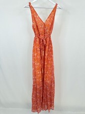 Maxi Vestido Solero NEKANE NKN Kraise Nuevo con Etiquetas Talla M Naranja Floral Cachemira Mujeres Vestido Largo