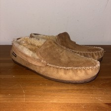 L.L. Bean Wicked Good Venetian Slippers Mens Sz 11 M Brown Suede Lamb Fur Lined