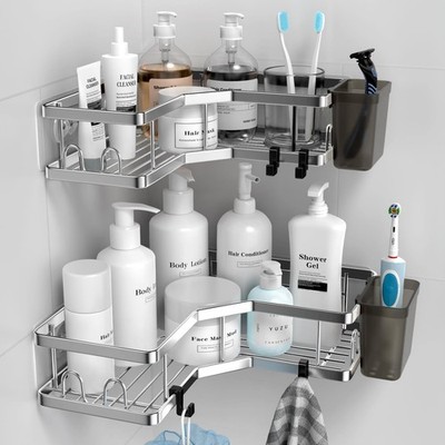 Shower Tray No Drilling, 2 Pack Self Adhesive Corner Shelf Bathroom Organizer,...