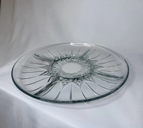 Vintage Anchor Hocking Canfield Clear Glass Diamond Design Cut 11" 5-Part Plate
