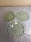 Set Of 3 Jeanette Glass Cherry Blossom Uranium Glass Dessert Plates