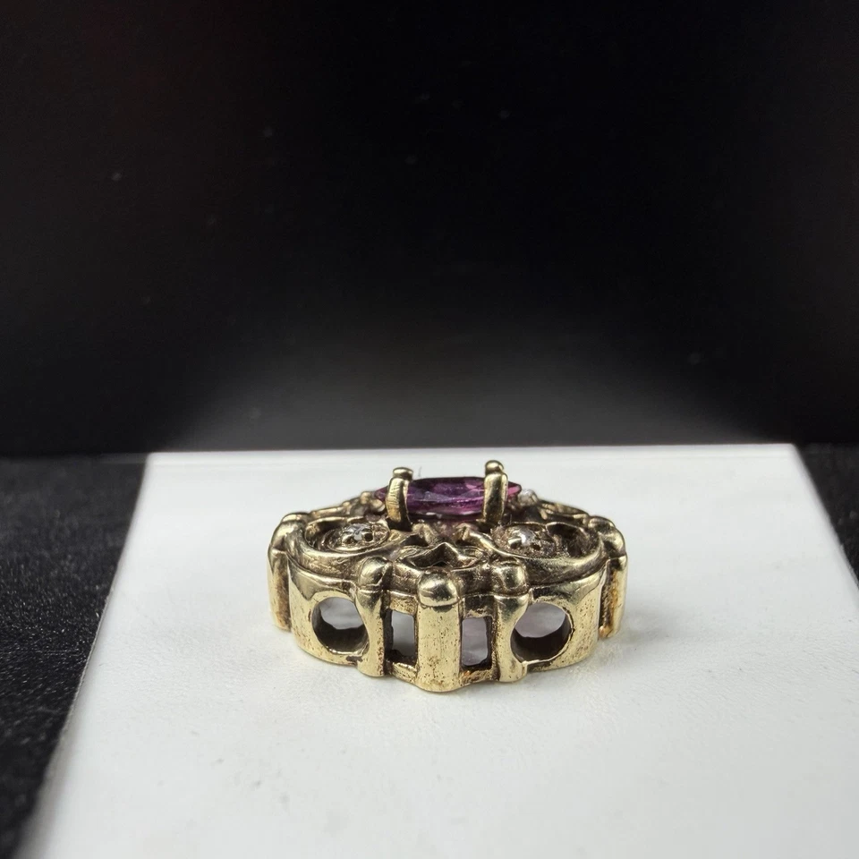 Dije de pulsera vintage OMG de oro amarillo de 10 k con diamantes de piedra púrpura de 15 mm 1,9 g Foto 4 de 4