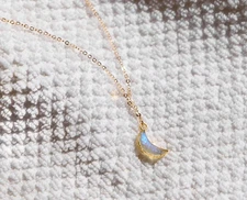 Gold Natural Rainbow Moonstone Necklace 925 Silver Handmade Half Moon Pendant