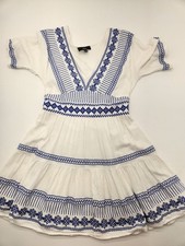 Lulus White Blue Embroidered Linen Blend Mini Dress Size Small Boho
