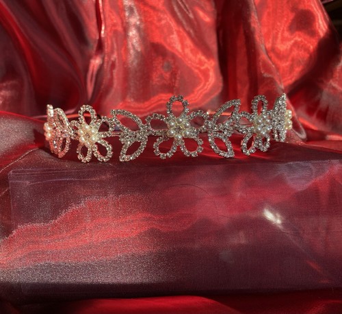 Headband Party Swarovski Cubic Zirconia Crystals Silver Floral Pearl Jon Richard - Picture 13 of 24