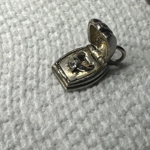 Vintage Sterling Silver Mechanical Engagement Ring Box Charm Opens Solitaire 925