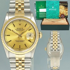 MINT Rolex DateJust 16233 Two-Tone Yellow Gold Champagne Jubilee Watch Box