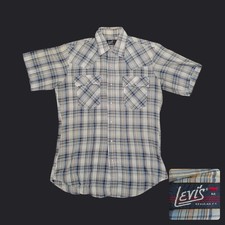 Vintage 80s Levis White Tab Pearl Snap Western Shirt Plaid Sawtooth Mens Medium