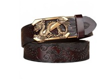 Lyqqine Men's Leather Ratchet Belt Ethnic Style Buckle Retro Personality Drag...