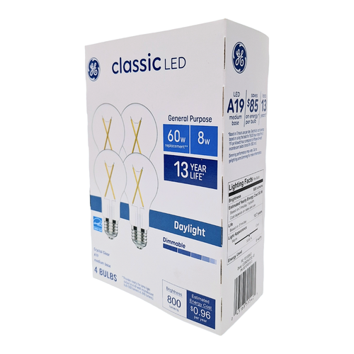 GE LED 8W, 60W Equivalent Daylight A19 Light Bulbs 4 Pack, 800 Lumens, Dimmable - Picture 7 of 10