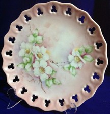 Hand Painted Flowers On Pierced Bone China Plate Pink