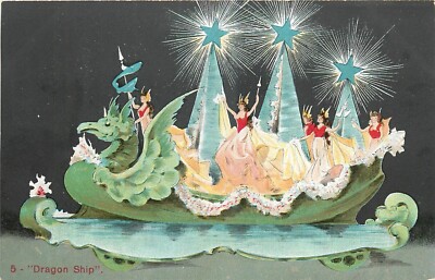 1909 Kansas City Missouri Pallas Parade Float Dragon Ship Postcard 24-11355