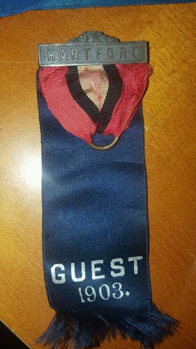 UNIQUE PINBACK RIBBON HARTFORD CONNECTICUT 1903 "GUEST" LOOK!