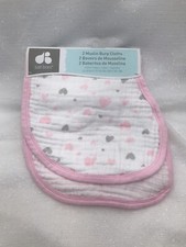 Just Born Girls Cotton 2 Muslin Burp Cloths Hearts Stripes White Pink Gray NEW
