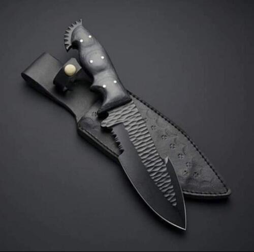 HANDMADE POWDER COATED HIGH CARBON STEEL HUNTING KNIFE | LINEN MICARTA HANDLE - Picture 1 of 3