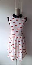 STYLE LONDON Pretty Vintage Style Dress Red Bow Pattern & Collar Detail Size L