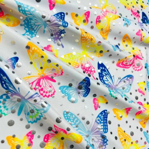 Spandex Fabric Butterflies with Metallic Dots print Stretch Swimsuit By the Yard - Picture 4 of 6
