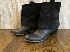 Franco Sarto Boots Size 7 Leather & Suede Black Ankle Bootie A Dart Foldover