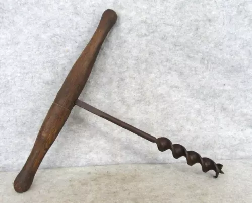 Antique Wood T Handle Hand  Drill Bit Auger Carpenter Boring Tool #2