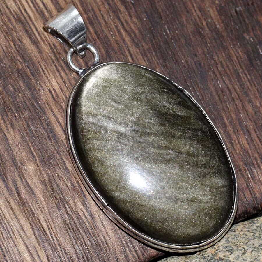 925 Silver-Plated Silver Obsidian Ethnic Pendant Jewelry, 2